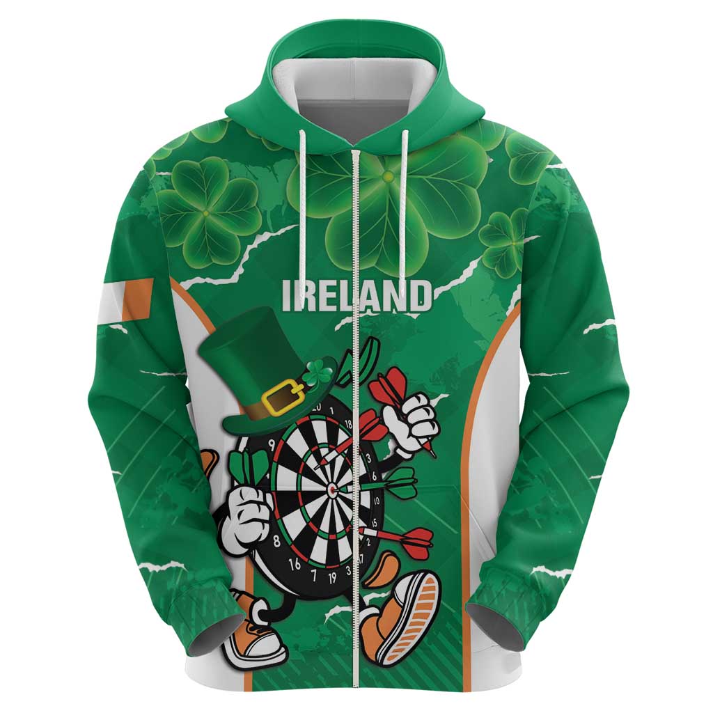 Personalised Ireland Darts Zip Hoodie Irish Dartboard Mascot Shamrock Pattern - Wonder Print Shop