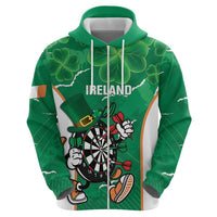 Personalised Ireland Darts Zip Hoodie Irish Dartboard Mascot Shamrock Pattern - Wonder Print Shop