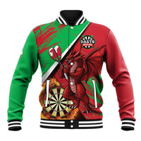 Personalised Wales Darts Baseball Jacket Welsh Dragon - Grunge Style - Wonder Print Shop