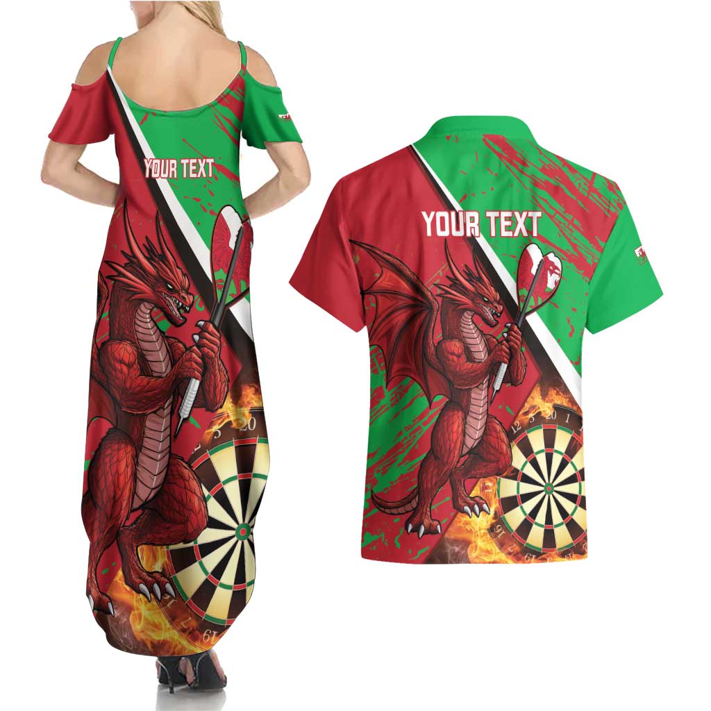 Personalised Wales Darts Couples Matching Summer Maxi Dress and Hawaiian Shirt Welsh Dragon - Grunge Style - Wonder Print Shop