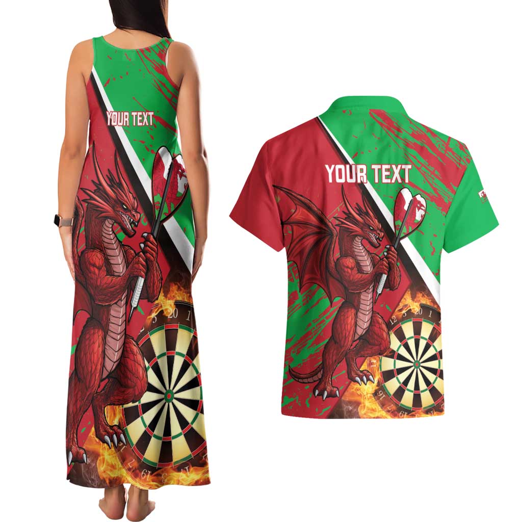Personalised Wales Darts Couples Matching Tank Maxi Dress and Hawaiian Shirt Welsh Dragon - Grunge Style - Wonder Print Shop