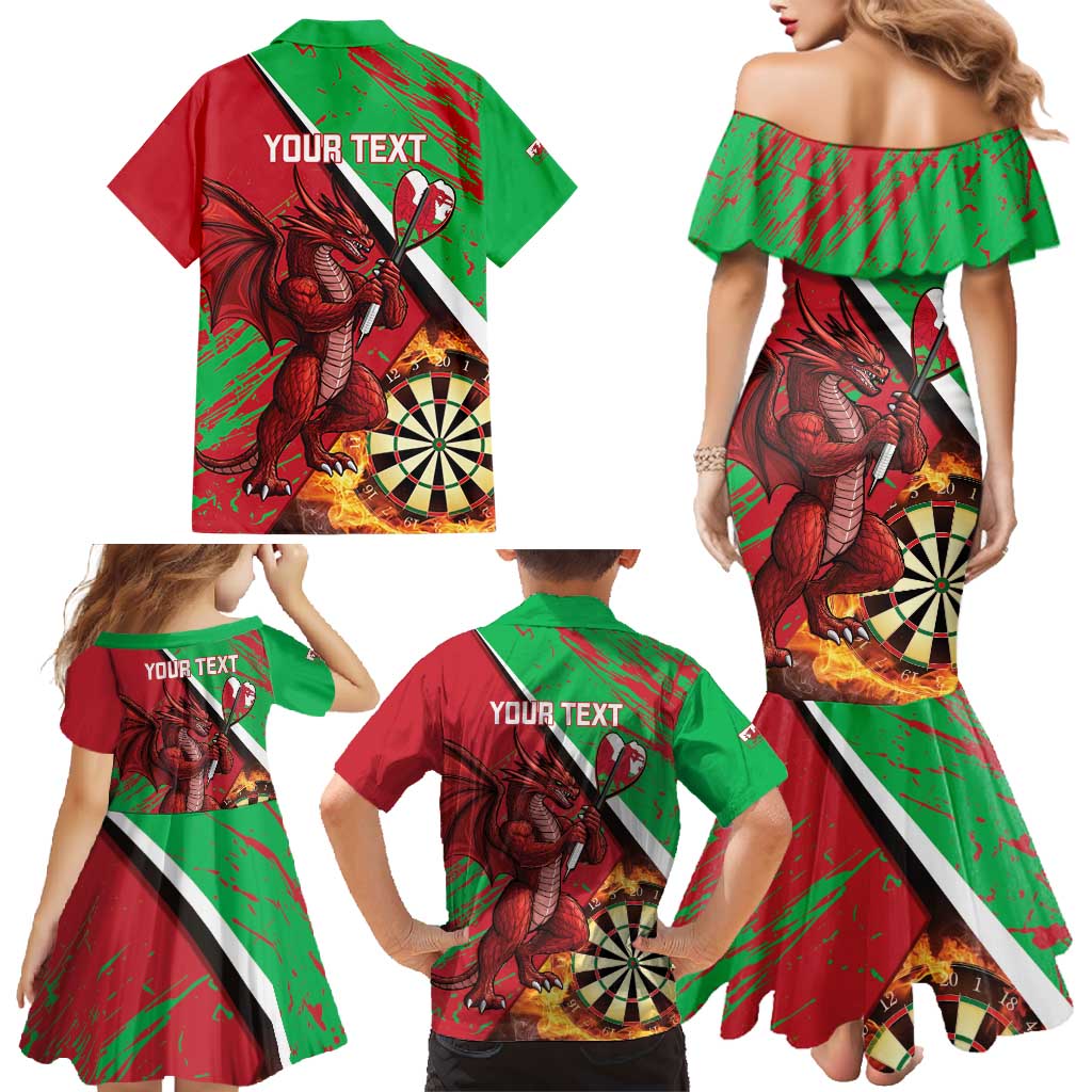 Personalised Wales Darts Family Matching Mermaid Dress and Hawaiian Shirt Welsh Dragon - Grunge Style - Wonder Print Shop