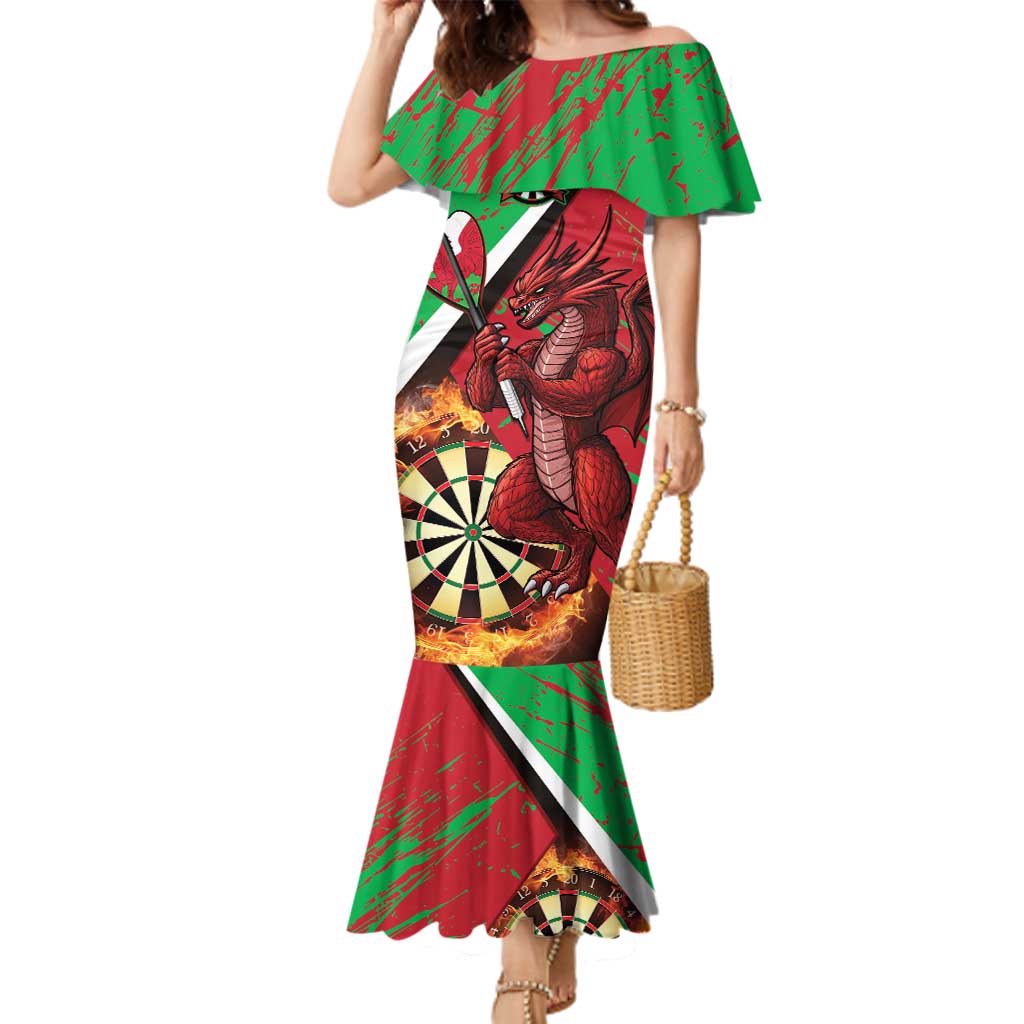 Personalised Wales Darts Family Matching Mermaid Dress and Hawaiian Shirt Welsh Dragon - Grunge Style - Wonder Print Shop