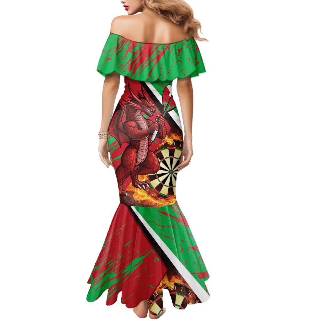 Personalised Wales Darts Family Matching Mermaid Dress and Hawaiian Shirt Welsh Dragon - Grunge Style - Wonder Print Shop