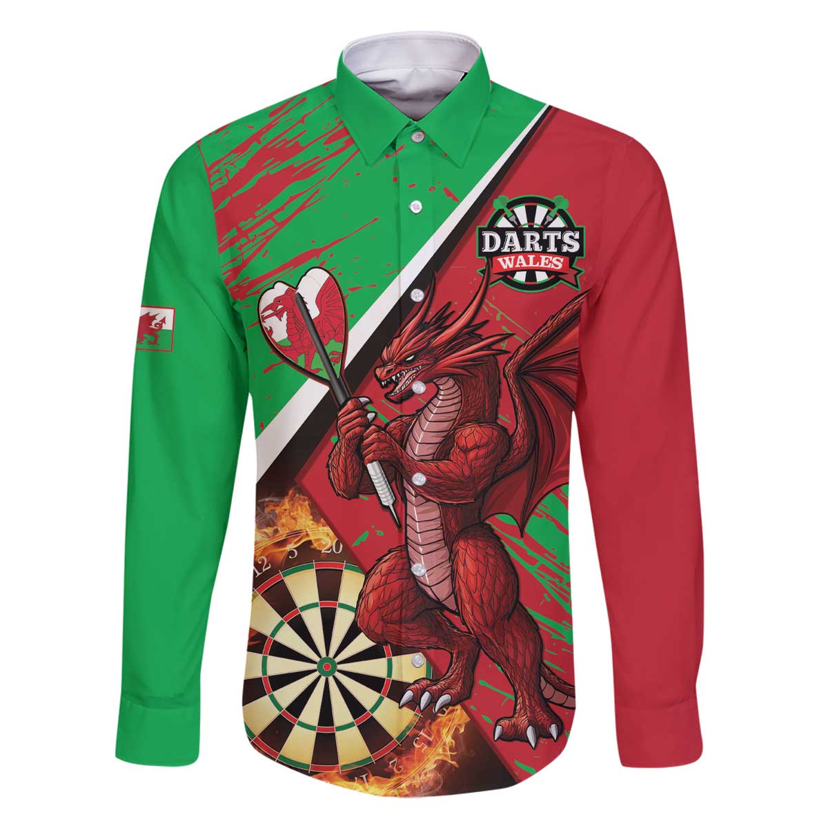 Personalised Wales Darts Family Matching Off The Shoulder Long Sleeve Dress and Hawaiian Shirt Welsh Dragon - Grunge Style - Wonder Print Shop