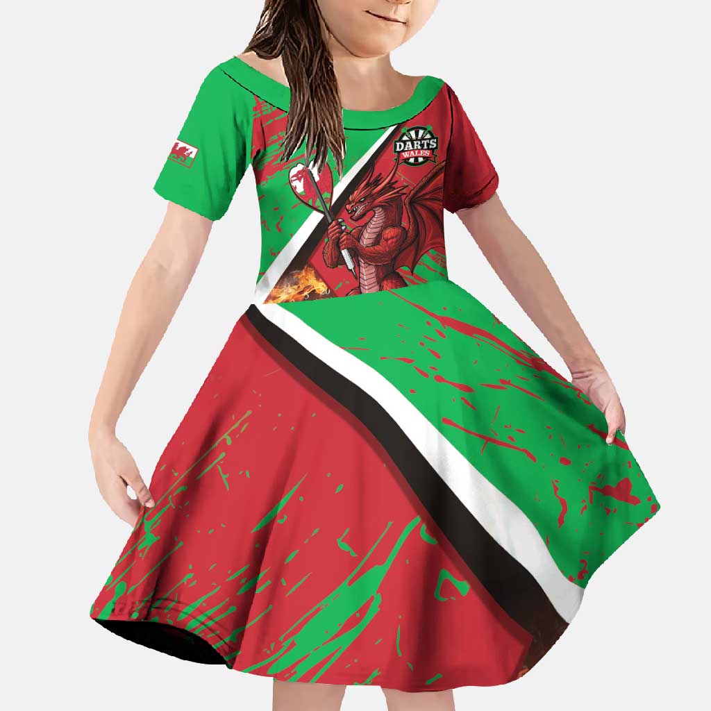 Personalised Wales Darts Family Matching Short Sleeve Bodycon Dress and Hawaiian Shirt Welsh Dragon - Grunge Style - Wonder Print Shop