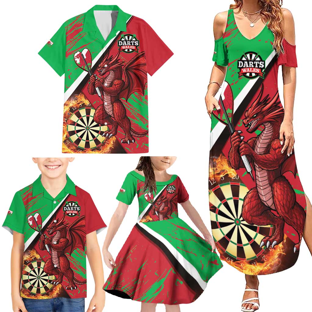 Personalised Wales Darts Family Matching Summer Maxi Dress and Hawaiian Shirt Welsh Dragon - Grunge Style - Wonder Print Shop