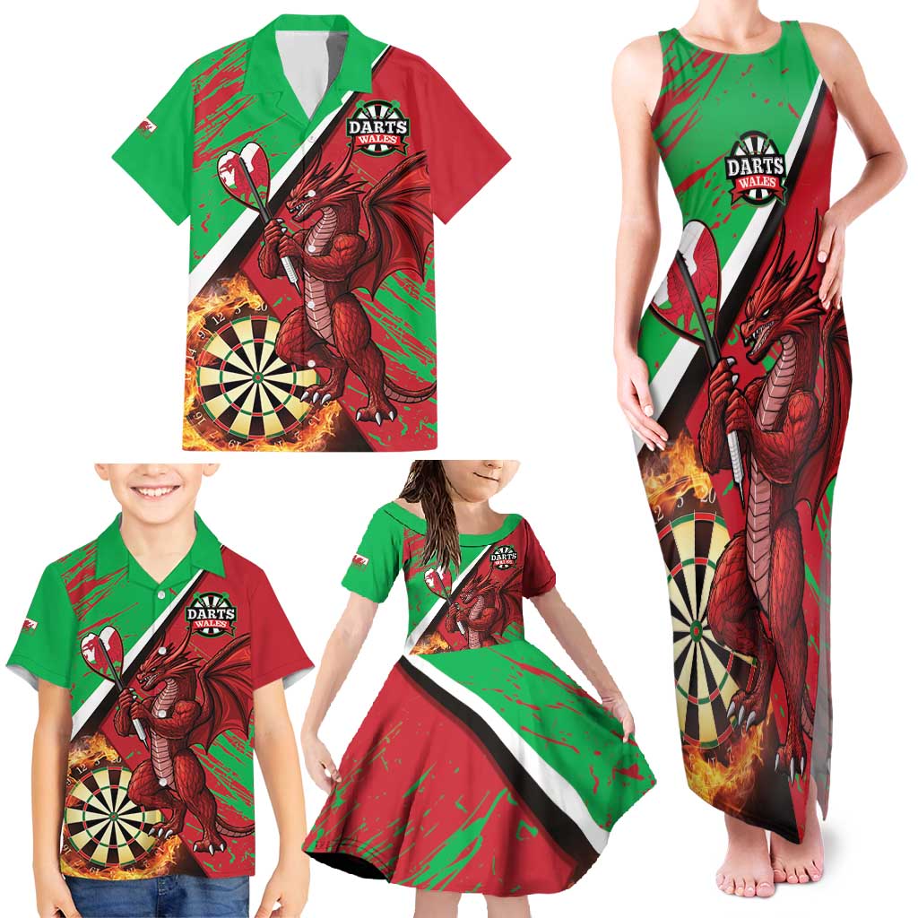 Personalised Wales Darts Family Matching Tank Maxi Dress and Hawaiian Shirt Welsh Dragon - Grunge Style - Wonder Print Shop