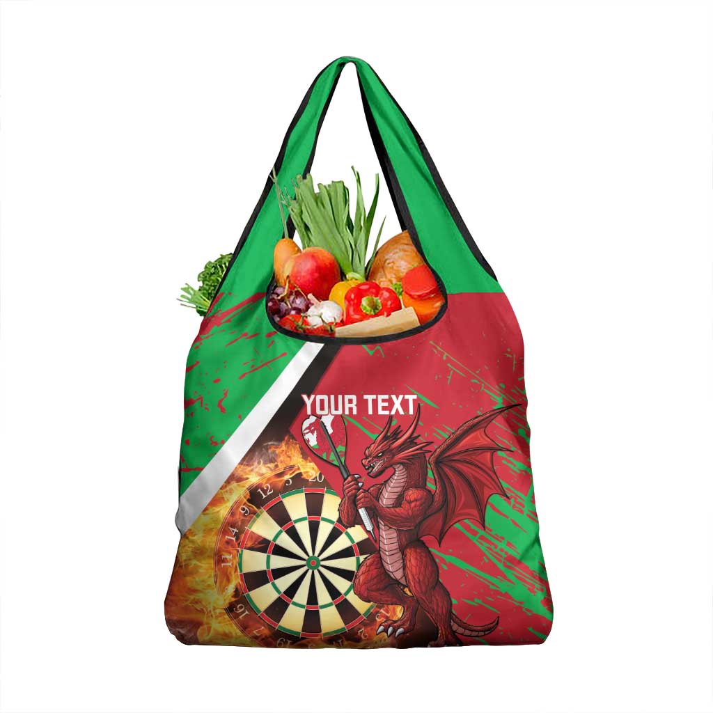 Personalised Wales Darts Grocery Bag Welsh Dragon - Grunge Style
