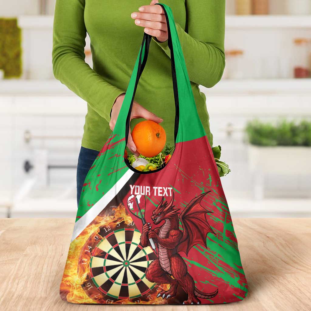 Personalised Wales Darts Grocery Bag Welsh Dragon - Grunge Style