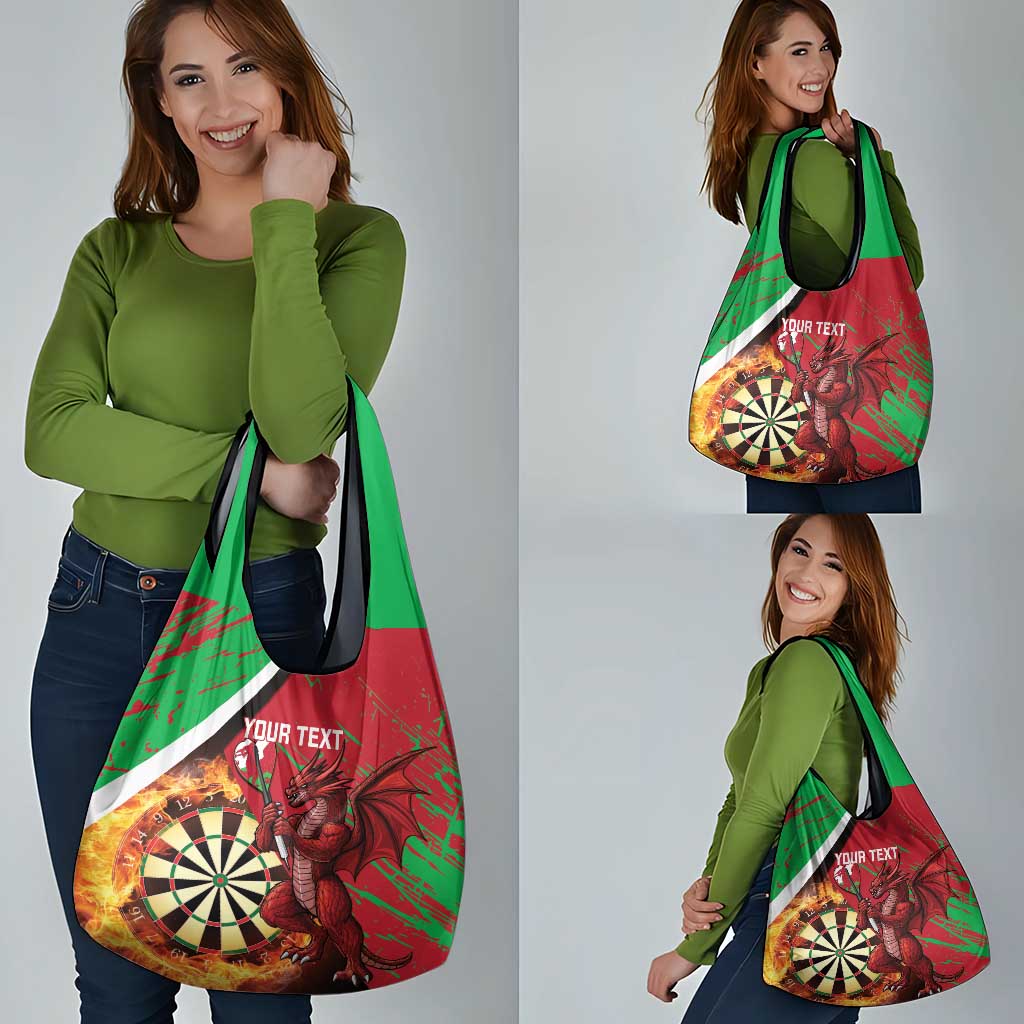 Personalised Wales Darts Grocery Bag Welsh Dragon - Grunge Style