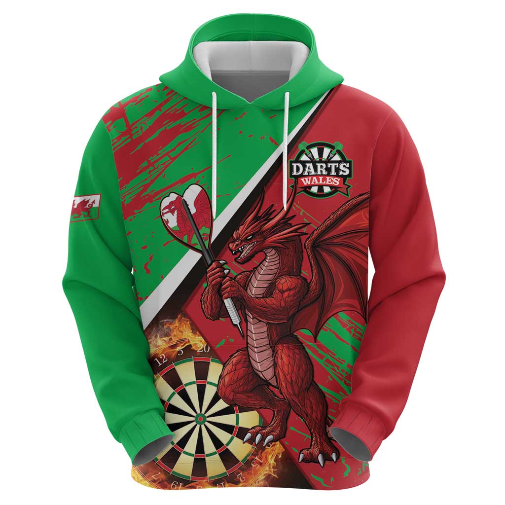 Personalised Wales Darts Hoodie Welsh Dragon - Grunge Style - Wonder Print Shop