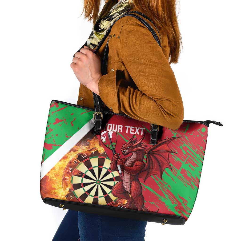 Personalised Wales Darts Leather Tote Bag Welsh Dragon - Grunge Style - Wonder Print Shop