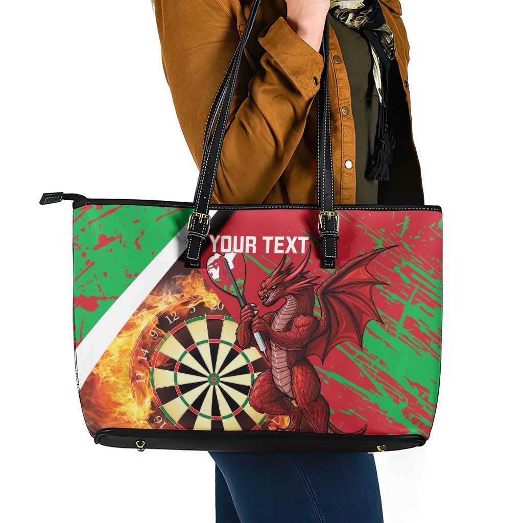 Personalised Wales Darts Leather Tote Bag Welsh Dragon - Grunge Style - Wonder Print Shop