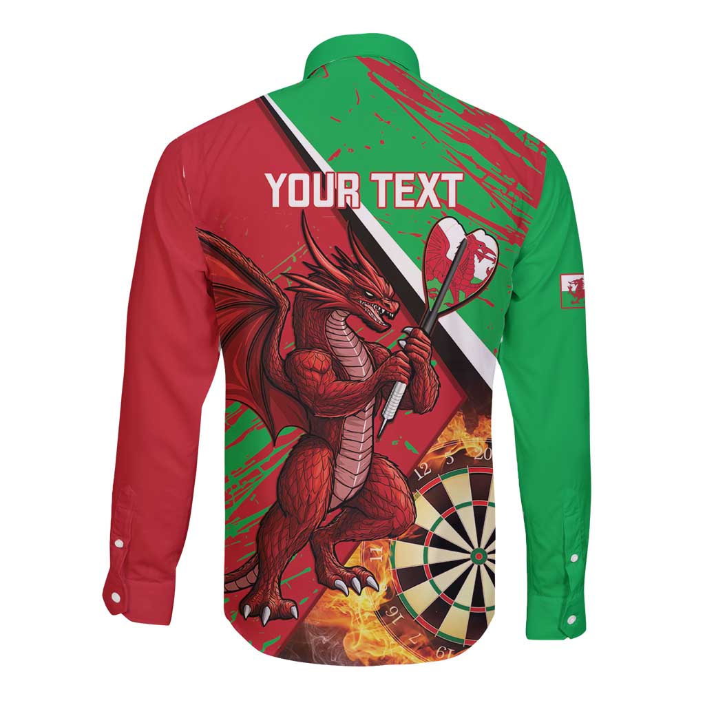 Personalised Wales Darts Long Sleeve Button Shirt Welsh Dragon - Grunge Style - Wonder Print Shop