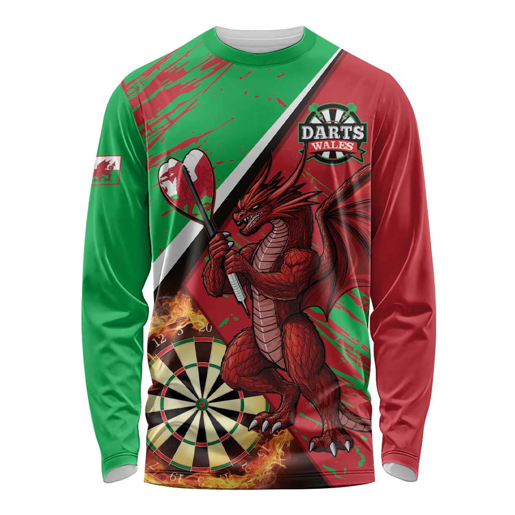 Personalised Wales Darts Long Sleeve Shirt Welsh Dragon - Grunge Style - Wonder Print Shop