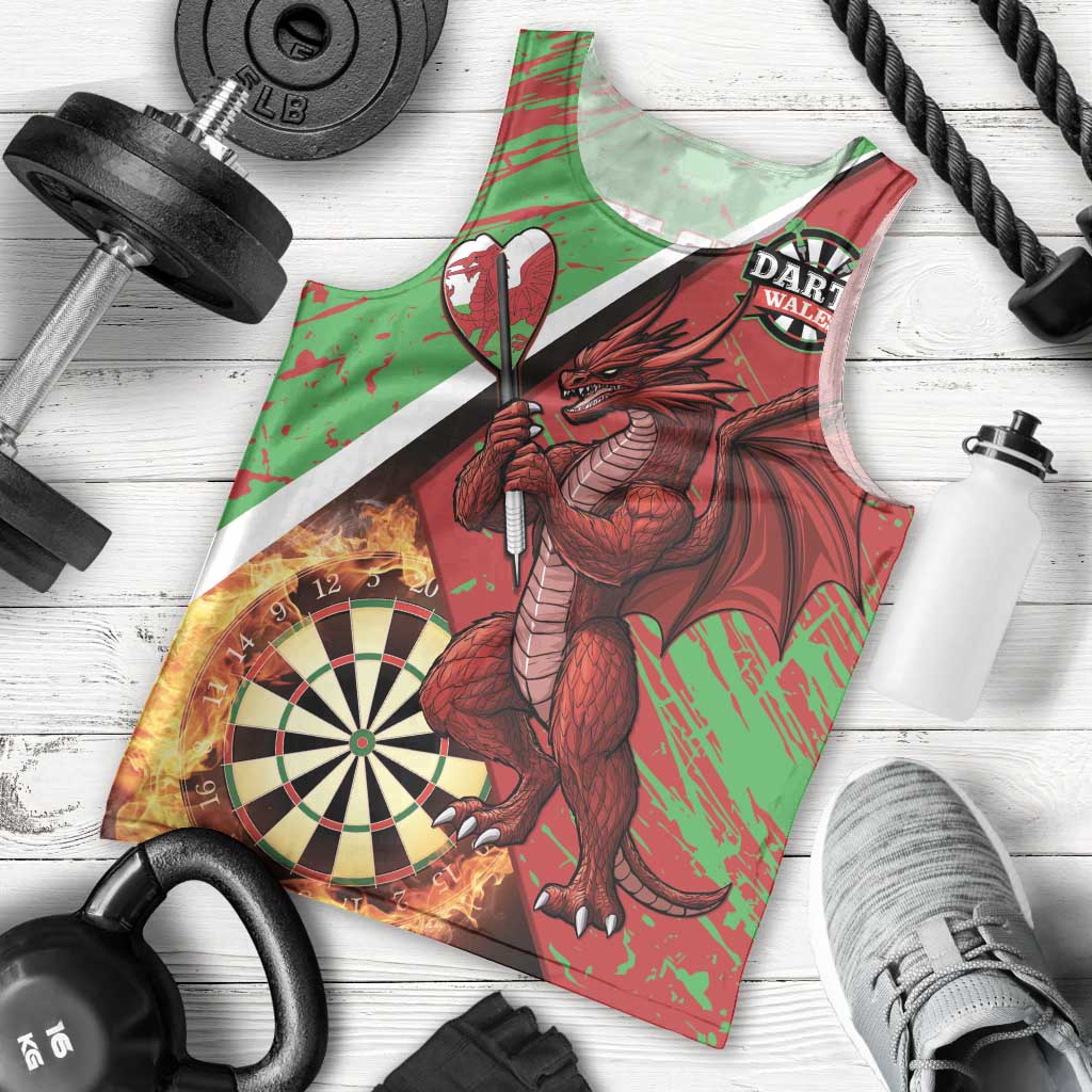 Personalised Wales Darts Men Tank Top Welsh Dragon - Grunge Style - Wonder Print Shop