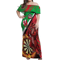 Personalised Wales Darts Off Shoulder Maxi Dress Welsh Dragon - Grunge Style - Wonder Print Shop