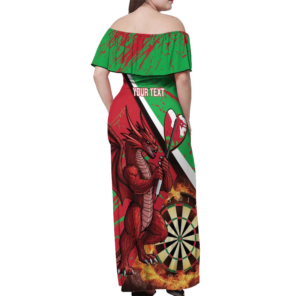 Personalised Wales Darts Off Shoulder Maxi Dress Welsh Dragon - Grunge Style - Wonder Print Shop