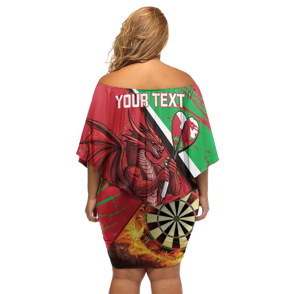 Personalised Wales Darts Off Shoulder Short Dress Welsh Dragon - Grunge Style - Wonder Print Shop