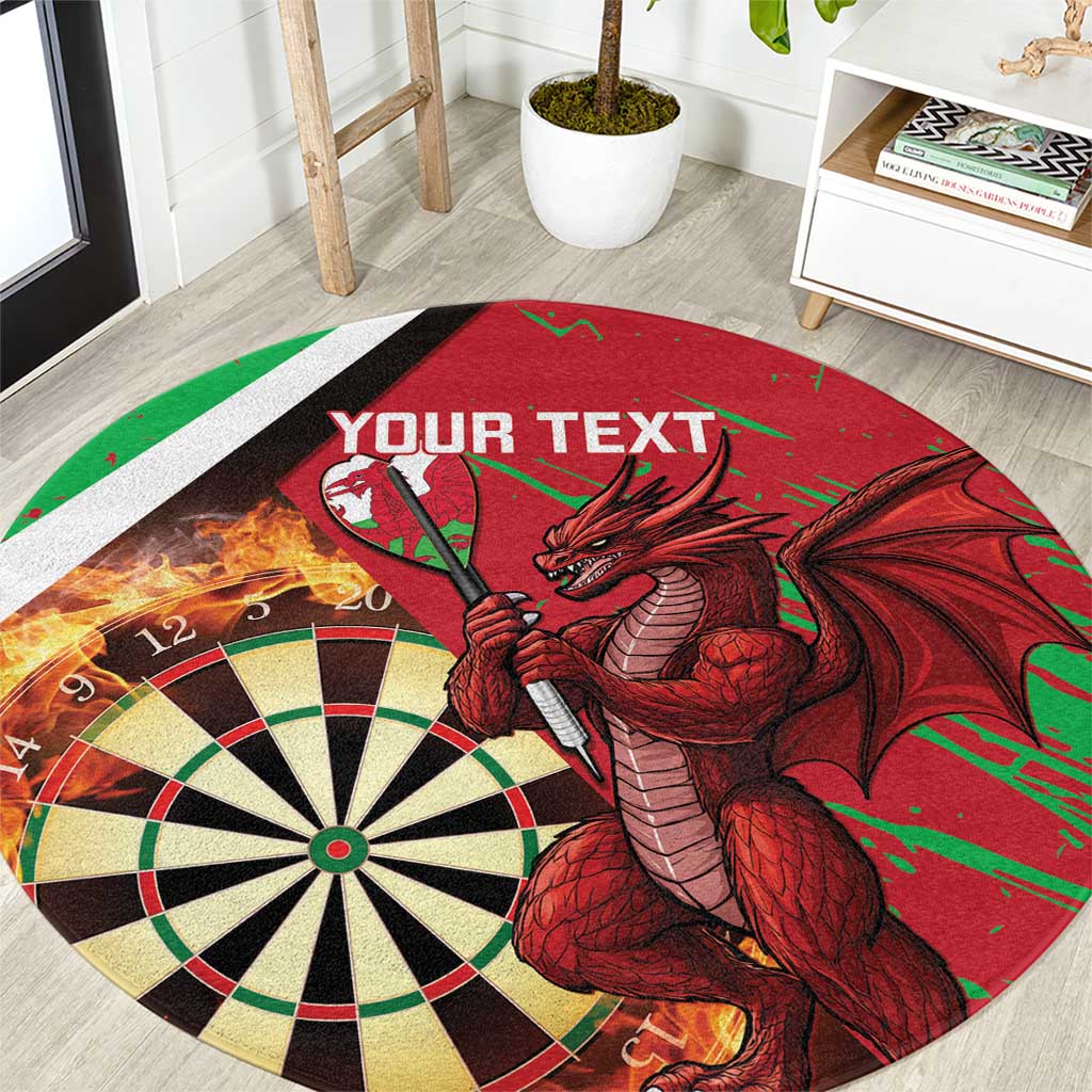 Personalised Wales Darts Round Carpet Welsh Dragon - Grunge Style