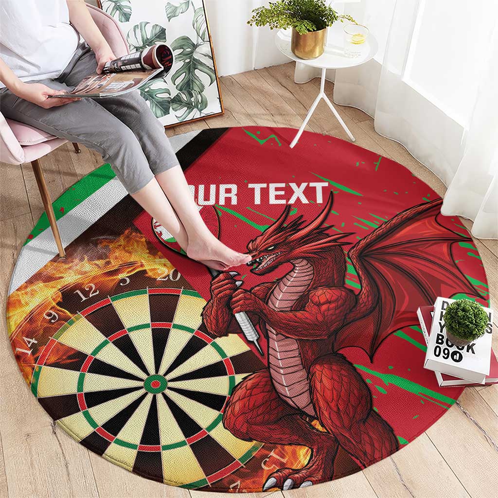 Personalised Wales Darts Round Carpet Welsh Dragon - Grunge Style