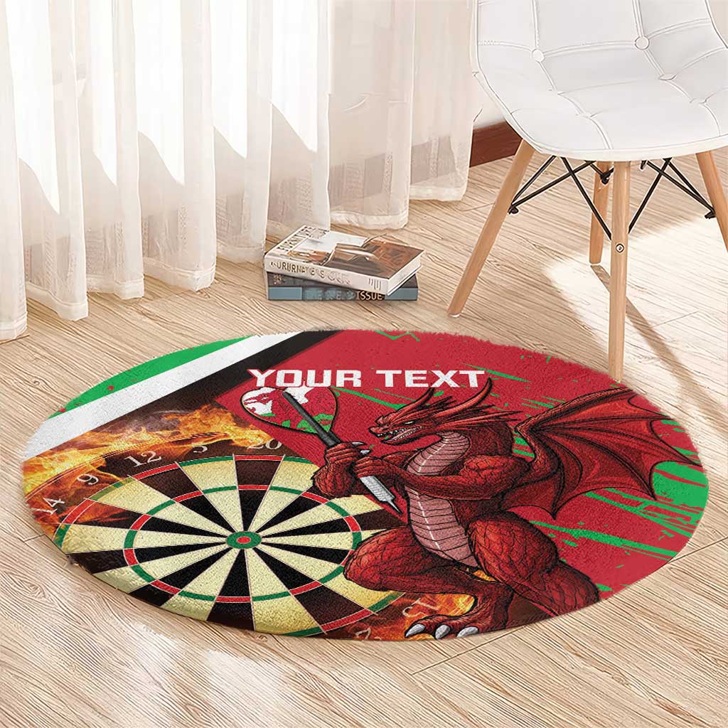 Personalised Wales Darts Round Carpet Welsh Dragon - Grunge Style