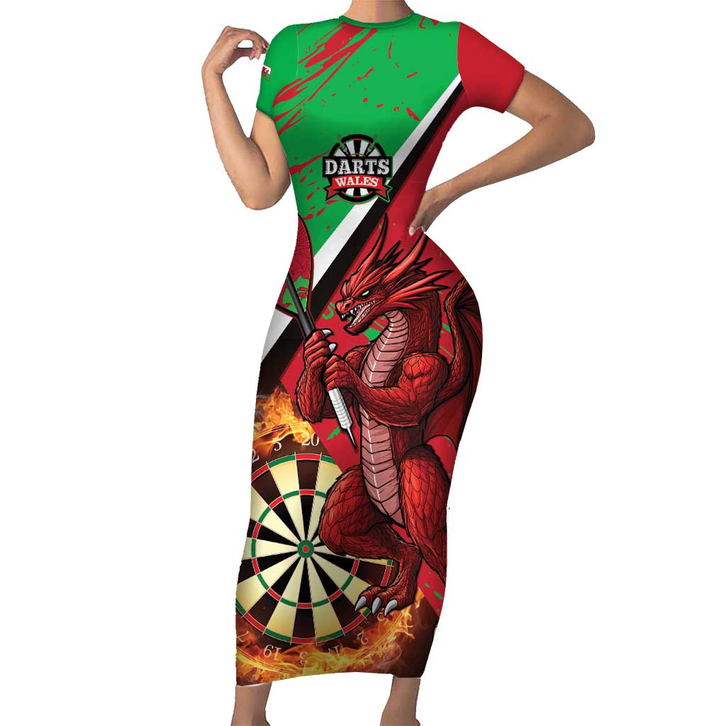 Personalised Wales Darts Short Sleeve Bodycon Dress Welsh Dragon - Grunge Style - Wonder Print Shop