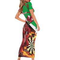 Personalised Wales Darts Short Sleeve Bodycon Dress Welsh Dragon - Grunge Style - Wonder Print Shop