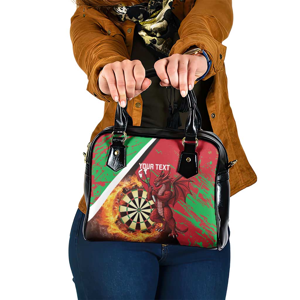 Personalised Wales Darts Shoulder Handbag Welsh Dragon - Grunge Style