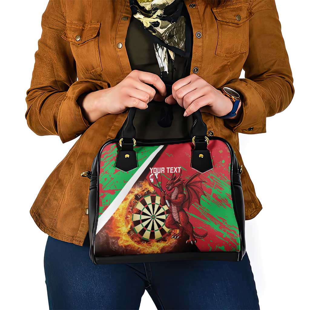 Personalised Wales Darts Shoulder Handbag Welsh Dragon - Grunge Style