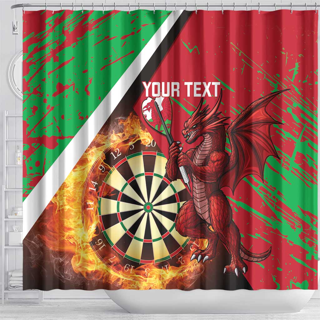 Personalised Wales Darts Shower Curtain Welsh Dragon - Grunge Style