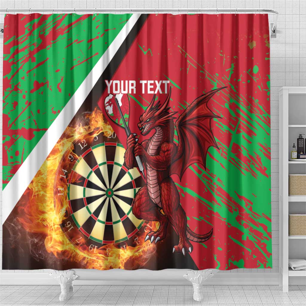 Personalised Wales Darts Shower Curtain Welsh Dragon - Grunge Style