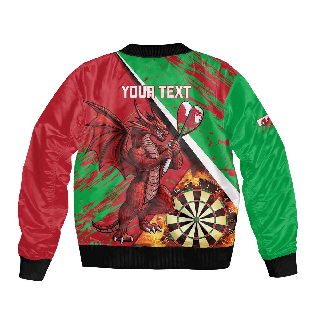 Personalised Wales Darts Sleeve Zip Bomber Jacket Welsh Dragon - Grunge Style - Wonder Print Shop