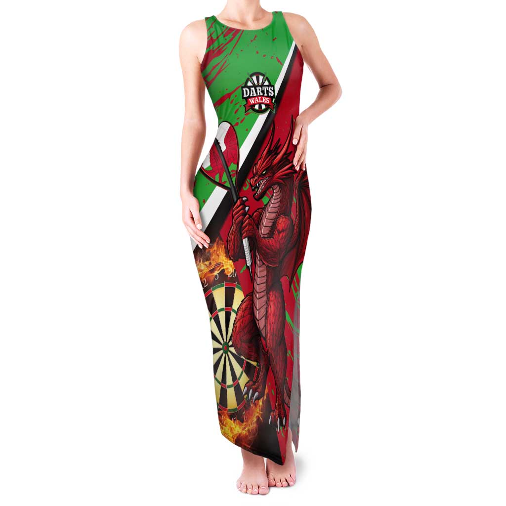 Personalised Wales Darts Tank Maxi Dress Welsh Dragon - Grunge Style - Wonder Print Shop