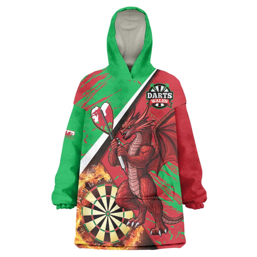 Personalised Wales Darts Wearable Blanket Hoodie Welsh Dragon - Grunge Style - Wonder Print Shop