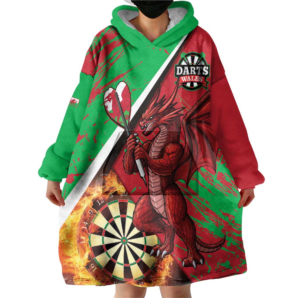 Personalised Wales Darts Wearable Blanket Hoodie Welsh Dragon - Grunge Style - Wonder Print Shop