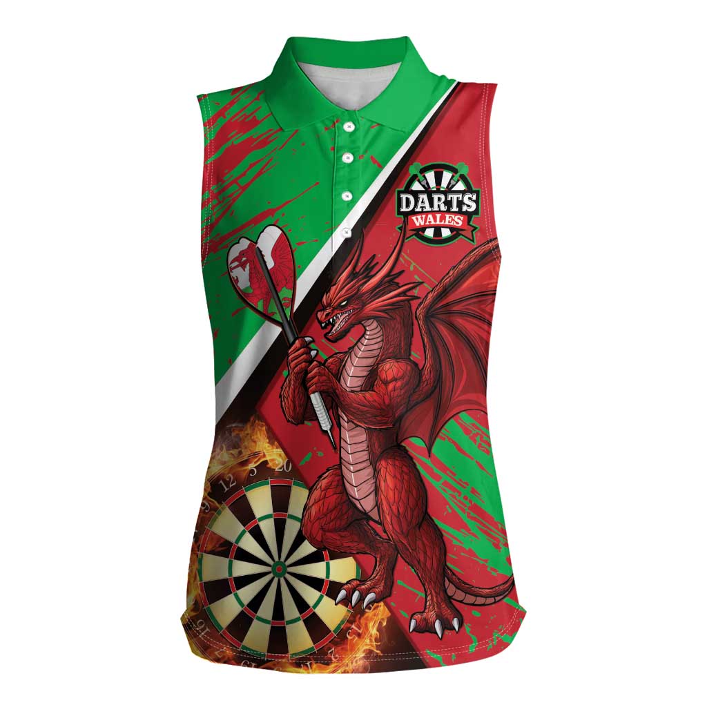 Personalised Wales Darts Women Sleeveless Polo Shirt Welsh Dragon - Grunge Style - Wonder Print Shop