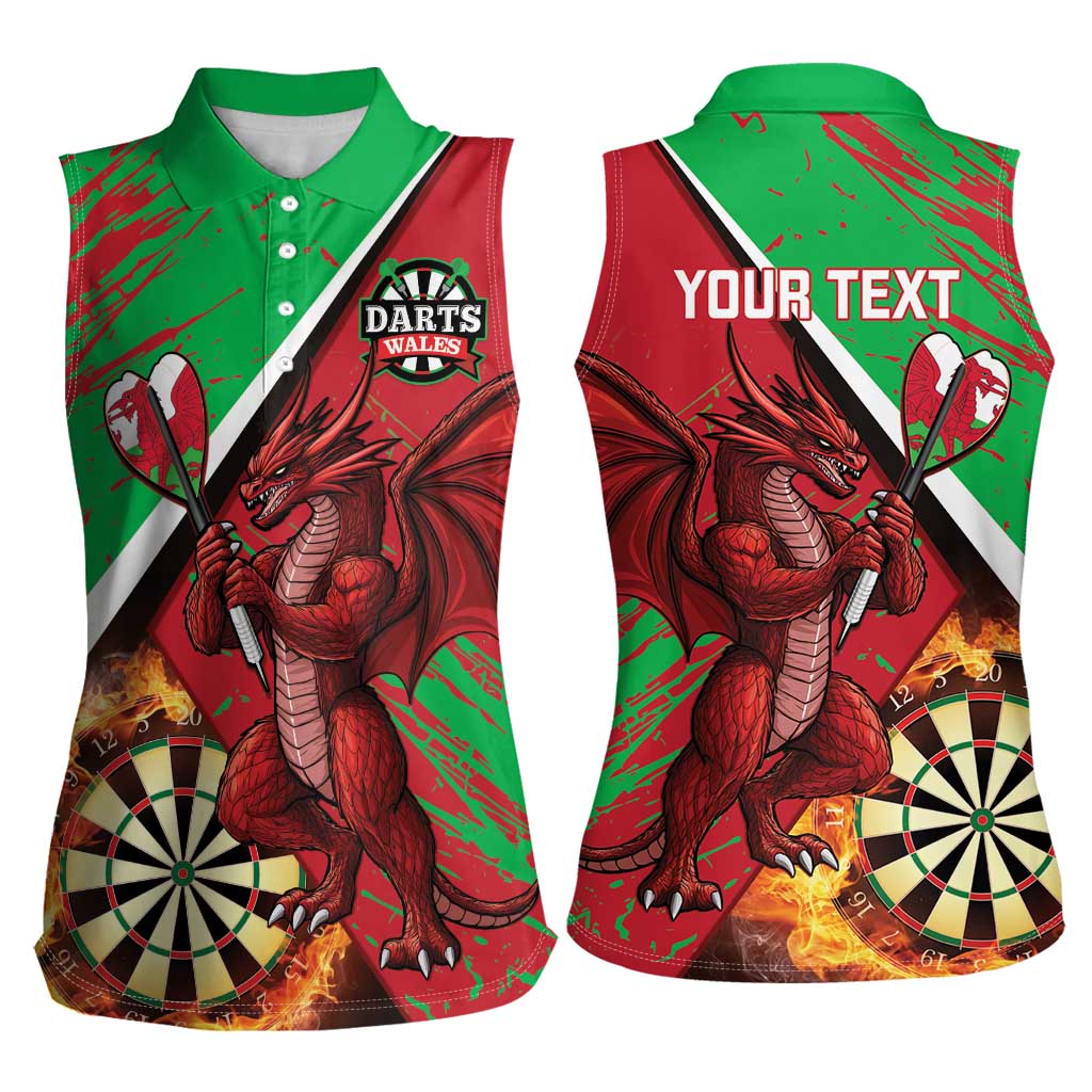 Personalised Wales Darts Women Sleeveless Polo Shirt Welsh Dragon - Grunge Style - Wonder Print Shop