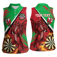 Personalised Wales Darts Women Sleeveless Polo Shirt Welsh Dragon - Grunge Style - Wonder Print Shop