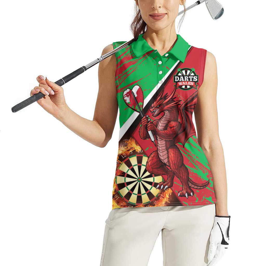 Personalised Wales Darts Women Sleeveless Polo Shirt Welsh Dragon - Grunge Style - Wonder Print Shop