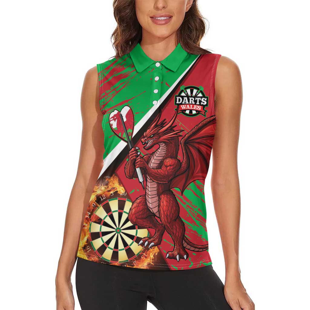 Personalised Wales Darts Women Sleeveless Polo Shirt Welsh Dragon - Grunge Style - Wonder Print Shop