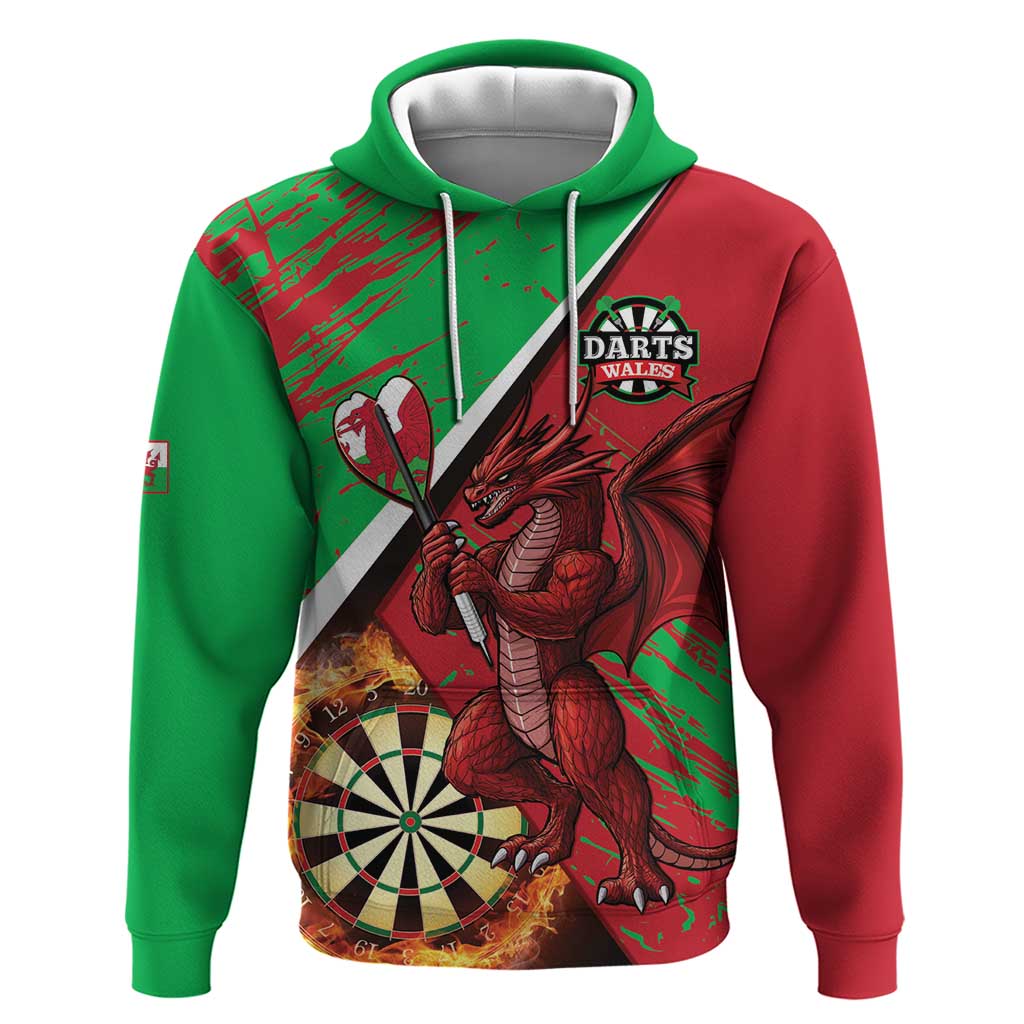 Personalised Wales Darts Zip Hoodie Welsh Dragon - Grunge Style - Wonder Print Shop