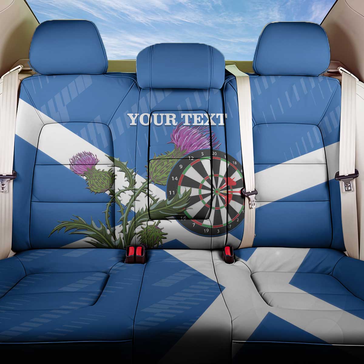 Personalised Scotland Darts Back Car Seat Cover Scottish Thistle - Flag Style - Wonder Print Shop