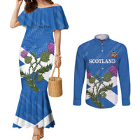Personalised Scotland Darts Couples Matching Mermaid Dress and Long Sleeve Button Shirt Scottish Thistle - Flag Style