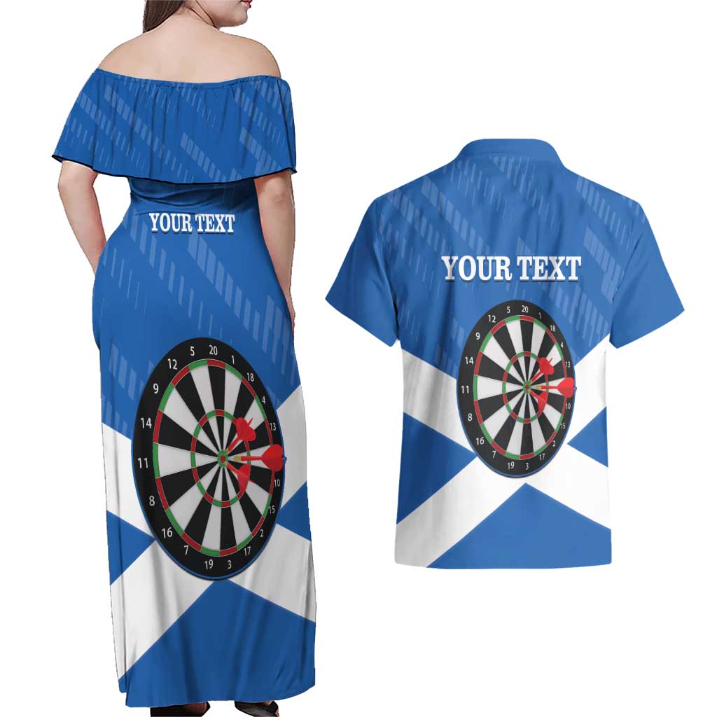 Personalised Scotland Darts Couples Matching Off Shoulder Maxi Dress and Hawaiian Shirt Scottish Thistle - Flag Style - Wonder Print Shop