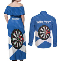 Personalised Scotland Darts Couples Matching Off Shoulder Maxi Dress and Long Sleeve Button Shirt Scottish Thistle - Flag Style - Wonder Print Shop
