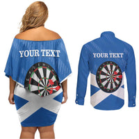 Personalised Scotland Darts Couples Matching Off Shoulder Short Dress and Long Sleeve Button Shirt Scottish Thistle - Flag Style - Wonder Print Shop