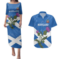 Personalised Scotland Darts Couples Matching Puletasi and Hawaiian Shirt Scottish Thistle - Flag Style - Wonder Print Shop