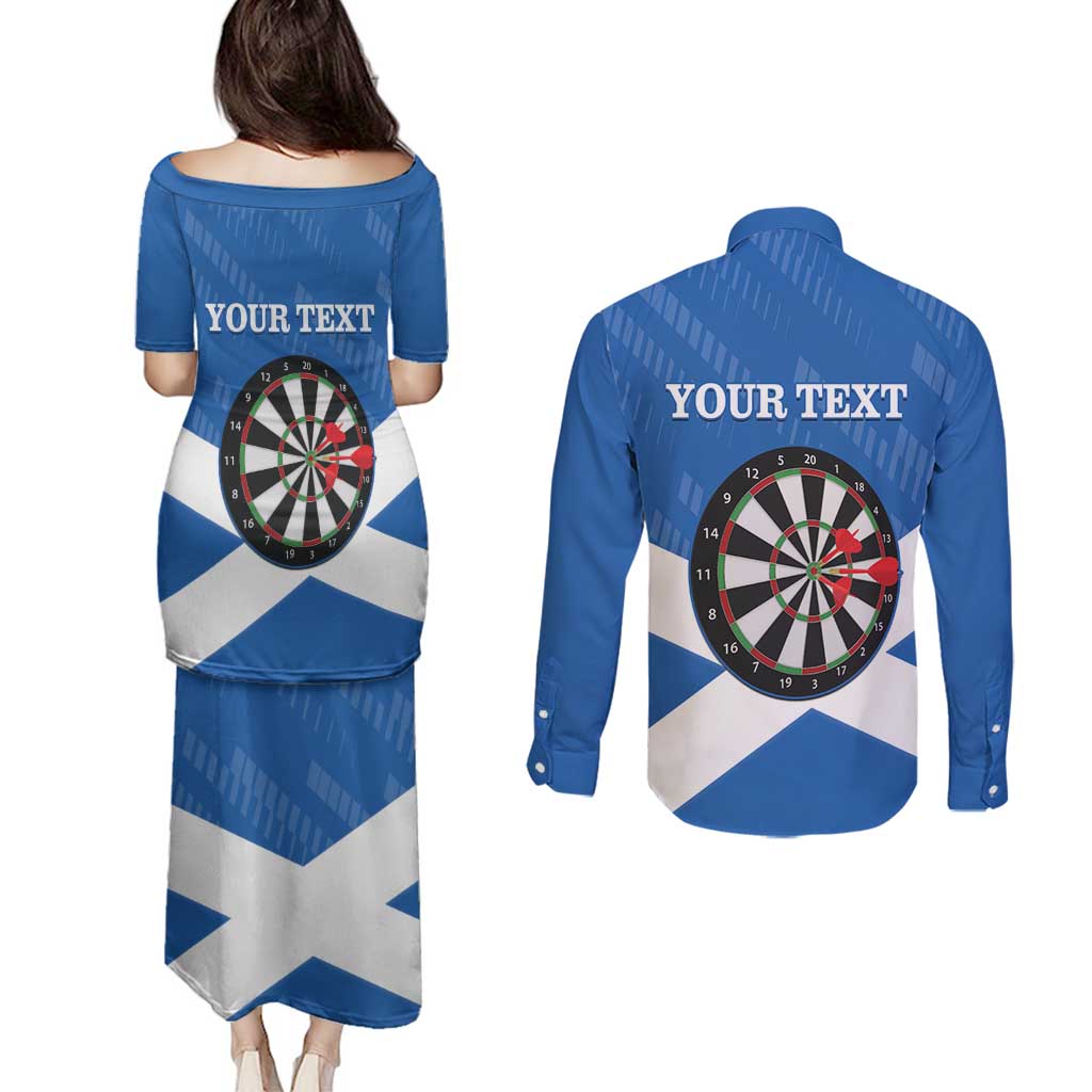 Personalised Scotland Darts Couples Matching Puletasi and Long Sleeve Button Shirt Scottish Thistle - Flag Style - Wonder Print Shop